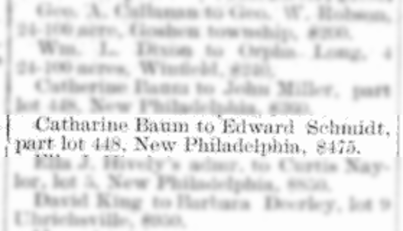 Edward Schmidt's purchase of the lot on West Ray Street where he built his new home, May 1901. (Source: newspaperarchive.com)