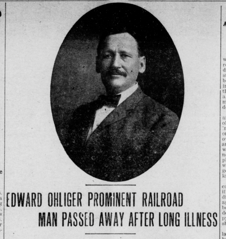 Death of Edward Ohliger reported in the New Philadelphia newspaper, July 1909. (Source: newspaperarchive.com)