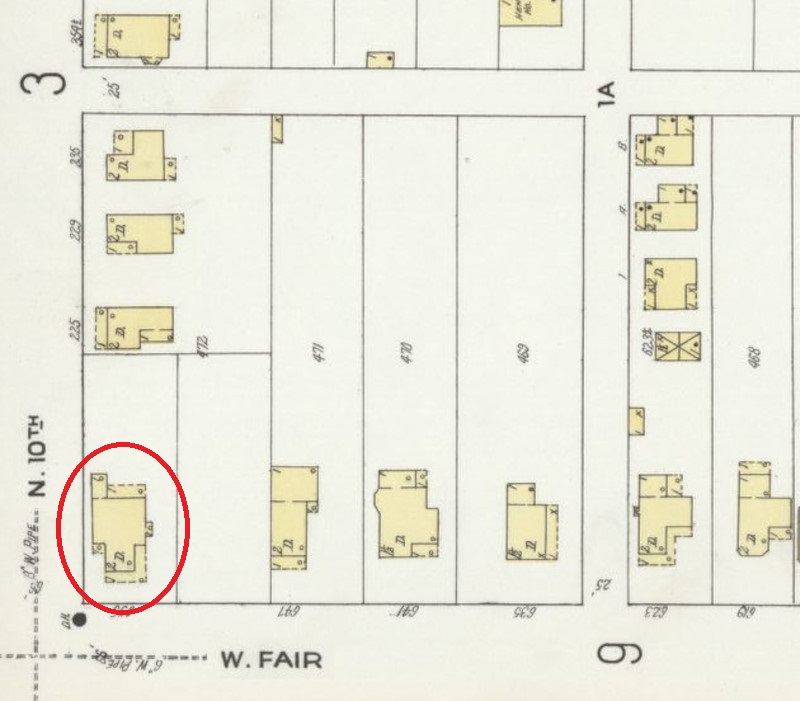 The location of the Ohliger House on West Fair Street from the 1910 Sanborne Fire Insurance Map. (Source: loc.gov)