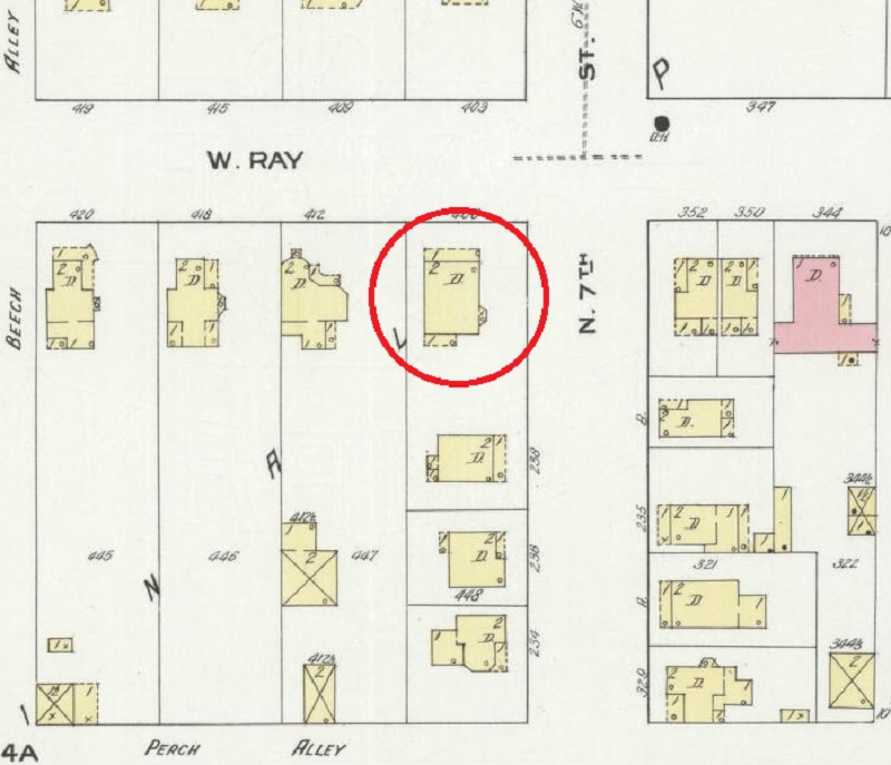The Schmidt House on West Ray Street as depicted on the 1910 Sanborne Fire Insurance Map. (Source: loc.gov)