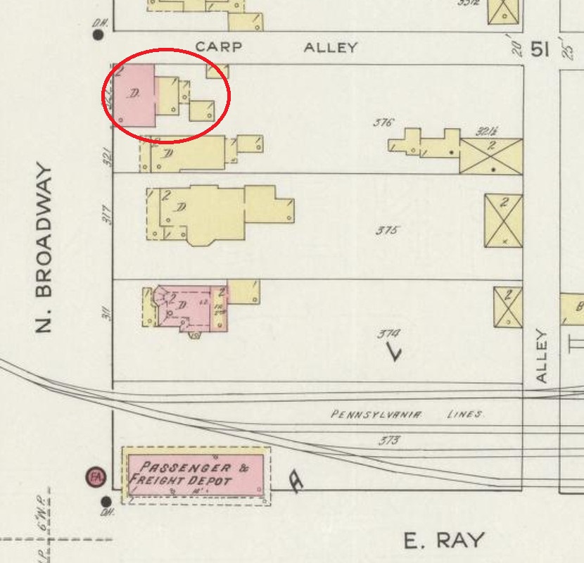 The Hoobler house depicted on the 1914 Sanborne Fire Insurance Map, (Source: loc.gov)