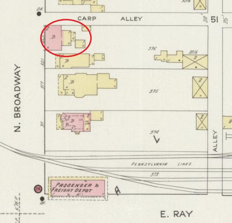 The Hoobler house depicted on the 1914 Sanborne Fire Insurance Map, (Source: loc.gov)