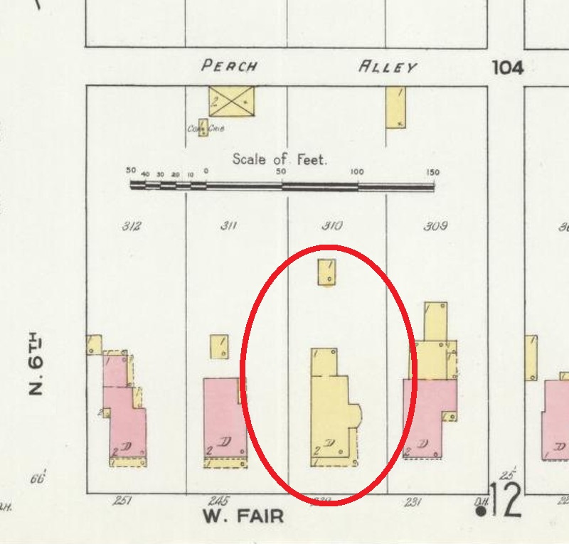 The Yeagley House depicted on the 1910 Sanborne Fire Insurance Map for New Philadelphia. (Source: loc.gov)