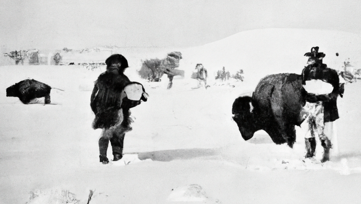 AI generated image of two men on a buffalo hunt in north central Colorado in December 1873. (Source: openai.com)