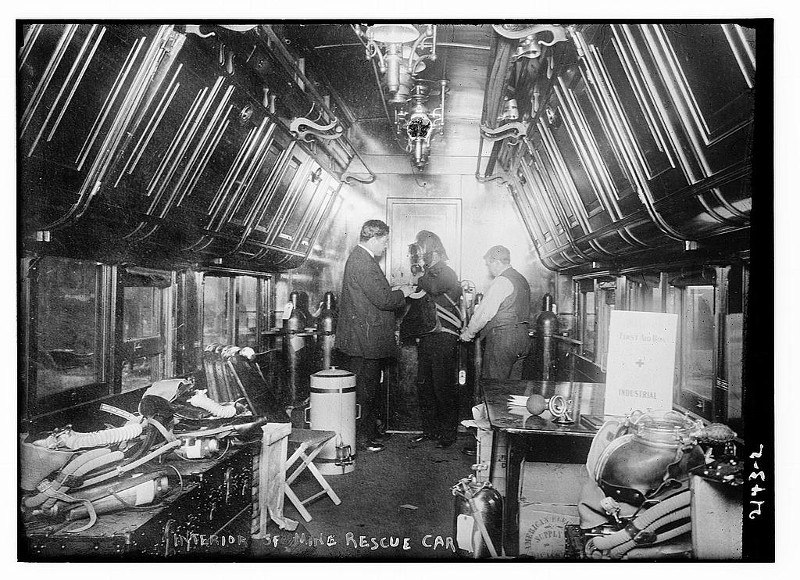 Interior of mine rescue car, c. 1910. (Source: loc.gov)