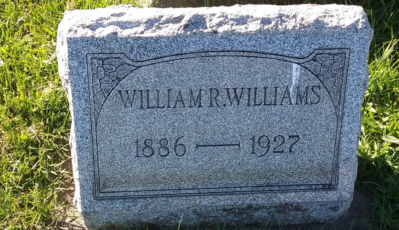 William Williams' headstone in the Greenlawn Cemetery, Sandyville, 2016. (Source: findagrave.com)