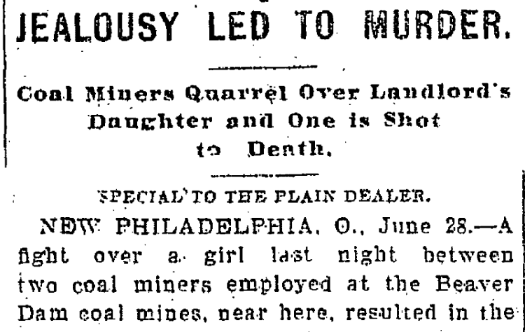 Headline from the Canton newspaper about the murder of Mayk Forkass in Klondike, 29 June 1903. (Source: newspaperarchive.com)