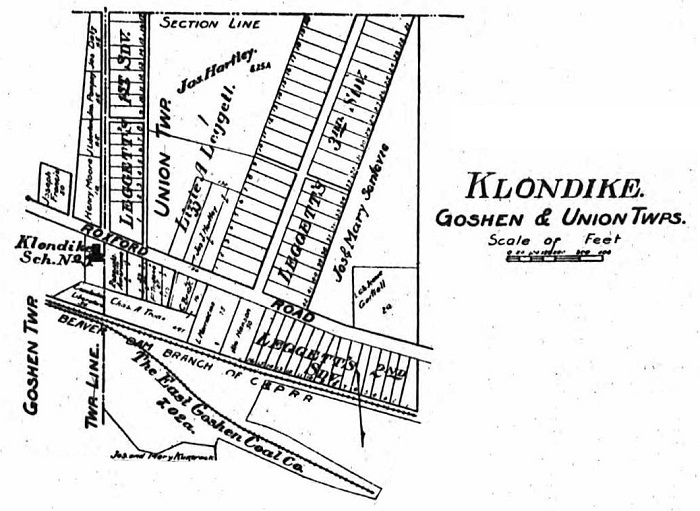 The town of Klondike found in the Tuscarawas County Atlas, 1908. (Source: ancestry.com)