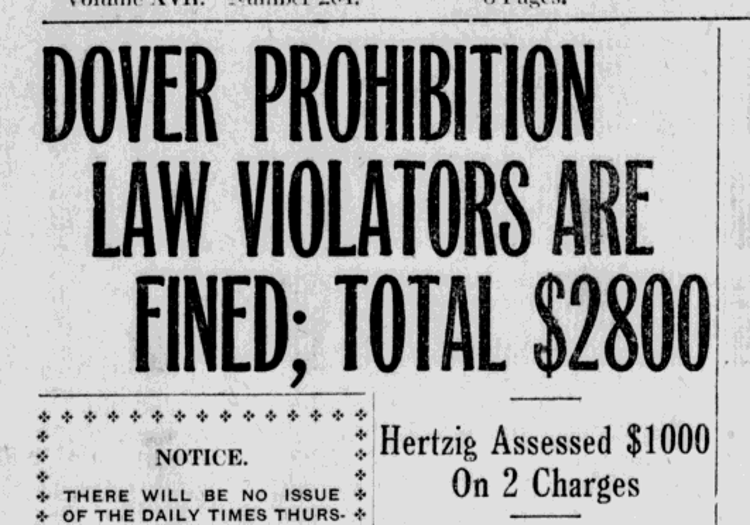 Image of newspaper headline for the article detailing the arrests and charging of Ralph Herzig and Chauncey Nigro for violating prohibition laws, November 1920. (Source: newspaperarchive.com)