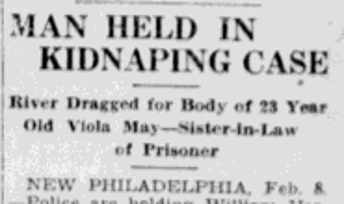 Headline of a Canton Daily News the day after Viola May's death, 8 February 1928. (Source: newspaperarchive.com)