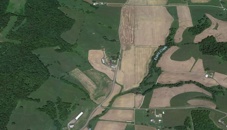 The Watson property located along Route 751 south of Bakersville, Coshocton County, Ohio, c. 2015. (Source: earth.google.com)