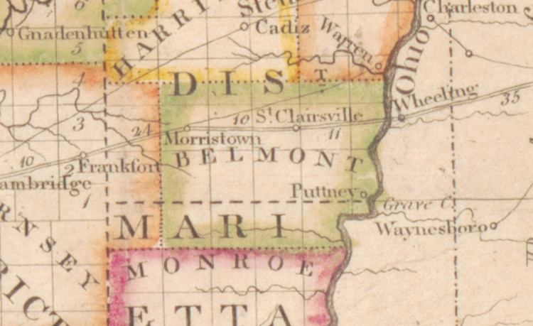 Belmont County shown on an 1812 map of Ohio. (Source: loc.gov)