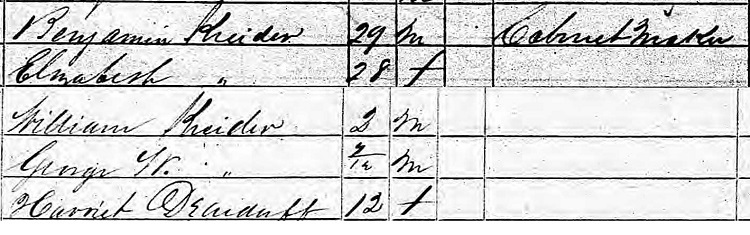 The Kreiter household recorded on the 1850 Census for Dover. (Source: familysearch.org)
