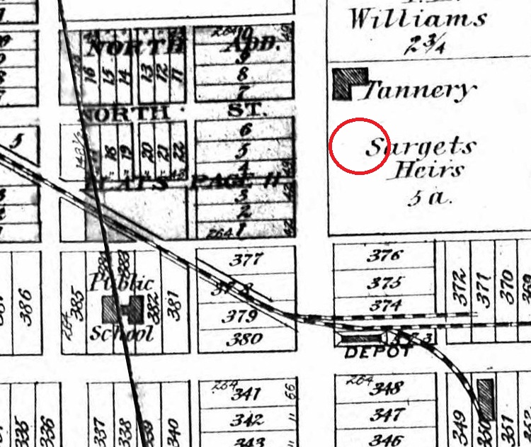 The location of the 1890 Gribble House on North Broadway noted on the 1875 map of New Philadelphia. (Source: ancestry.com)