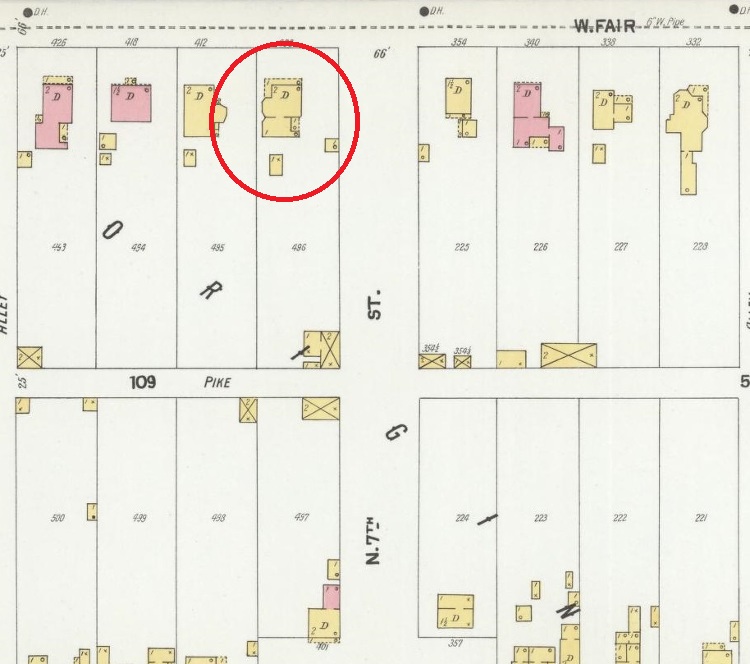 The Hendershott house depicted on the 1901 Sanborne Fire Insurance map of New Philadelphia, Ohio. (Source: loc.gov)