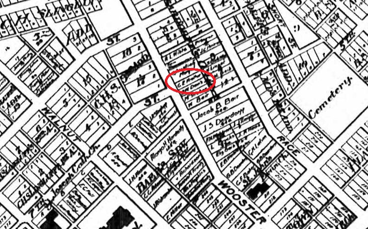 The Kreiter residence noted on the 1908 Atlas of Tuscarawas County map for Dover. (Source: ancestry.com)