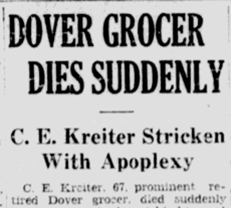 Clarence Kreiter's death reported in the New Philadelphia newspaper, September 1927. (Source: newspaperarchive.com)