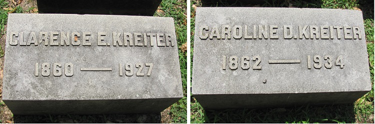 Clarence and Caroline Kreiter's headstone located in Riverside Cemetery, Cleveland, Ohio, 2016. (Source: findagrave.com)