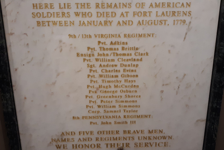 Names of the men killed at Fort Laurens, including George Osborne, 1779. (Source: findagrave.com)