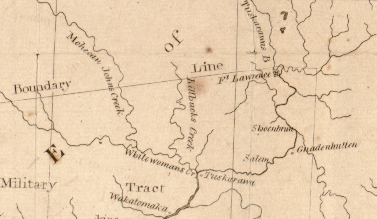 Map of the area of Ohio around the location of Fort Laurens (here misspelled), 1805. (Source: loc.gov)