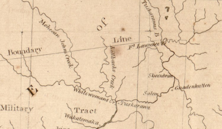 Map of the area of Ohio around the location of Fort Laurens (here misspelled), 1805. (Source: loc.gov)