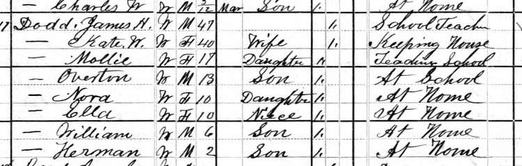 The Dodd family recorded on the 1880 census for Port Washington, Ohio. (Source: familysearch.org)