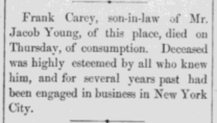 Report of the death of Frank Carey in the New Philadelphia newspaper, March 1883. (Source: newspaperarchive.com)