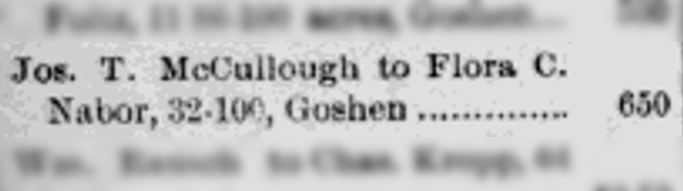 The purchase of the lot on Tuscarawas Avenue, New Philadelphia, Ohio by Flora Nabor, November 1891. (Source: newspaperarchive.com)