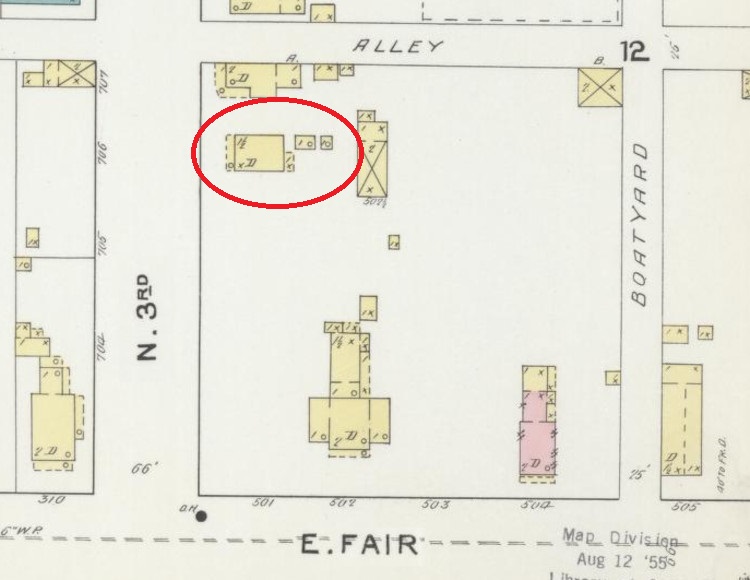 The Carey House depicted on the 1892 Sanborne Fire Insurance Map of New Philadelphia, Ohio. (Source: loc.gov)