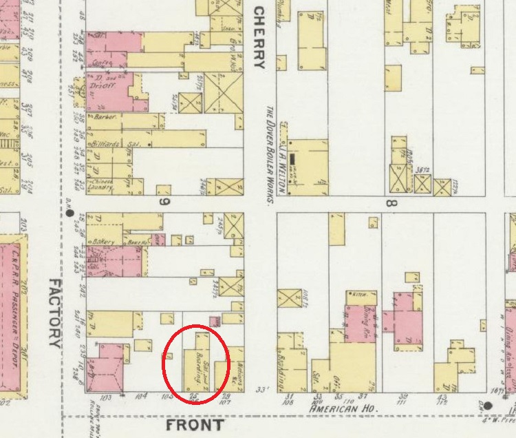 The Pfeiffer property as depicted on the 1899 Sanborne Fire Insurance Map for Dover, Ohio. (Source: loc.gov)