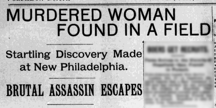 The headline of the Canton, Ohio newspaper reporting on the murder of Martha Hensel, October 1901. (Source: newspaperarchive.com)