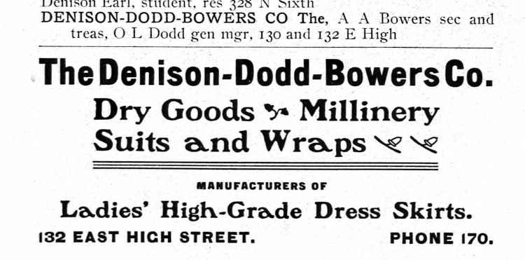 Advertisement for The Denison-Dodd-Bowers Company that appeared in the 1903 New Philadelphia City Directory. (Source: ancestry.com)