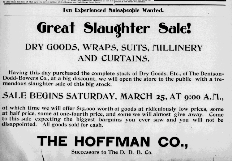 Advertisement for The Hoffman Company that appeared in the 1905 New Philadelphia newspaper. (Source: newspaperarchive.com)