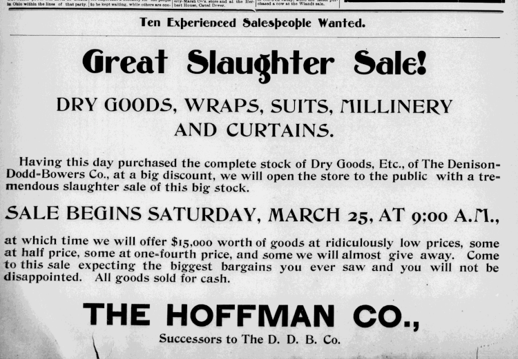 Advertisement for The Hoffman Company that appeared in the 1905 New Philadelphia newspaper. (Source: newspaperarchive.com)