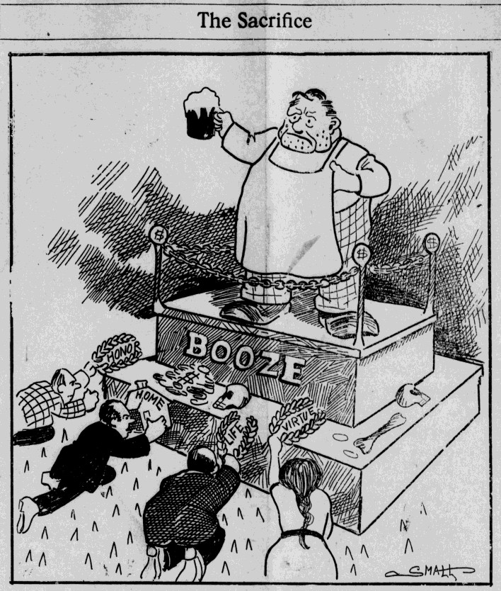 An anti-saloon cartoon that appeared in the New Philadelphia newspaper in September 1914. (Source: newspaperarchive.com)