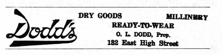 Advertisement for Dodd's store that appeared in the 1921 New Philadelphia City Directory. (Source: ancestry.com)