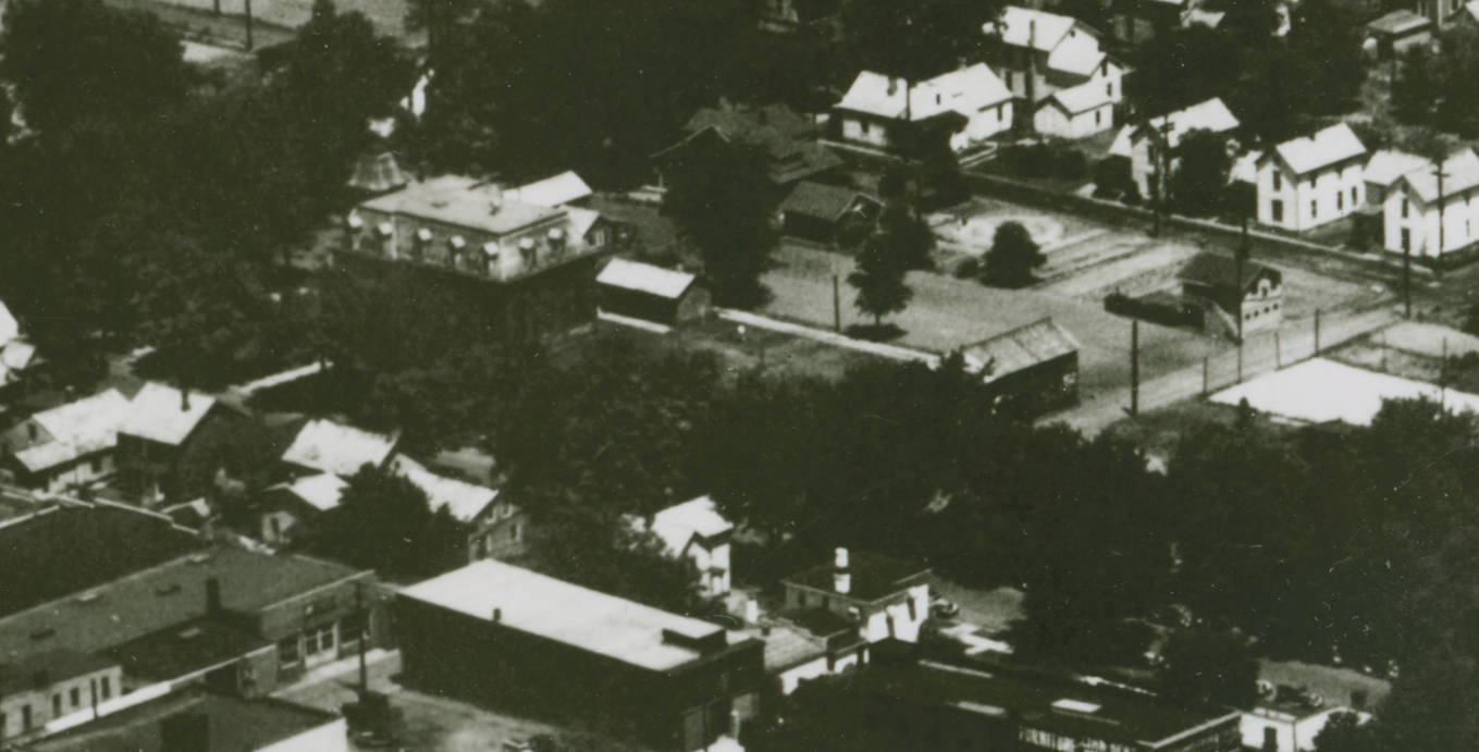 Aerial view of the Tuscarawas County Jail and grounds, c. 1930. (Source: ohiomemory.org)