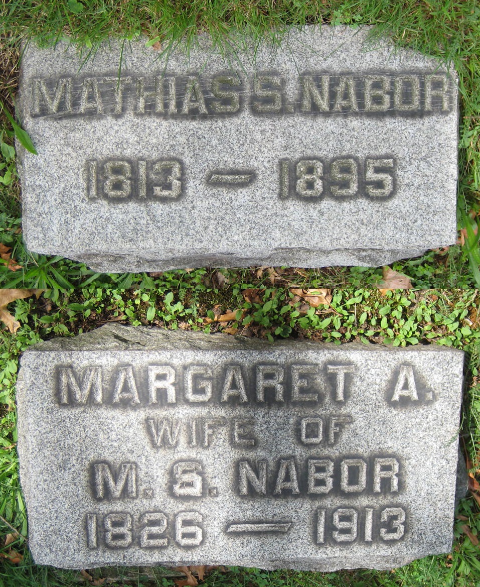 Headstones of Mathias and Margaret Nabor in Fair Street Cemetery, New Philadelphia, Ohio, 2012. (Source: findagrave.com)