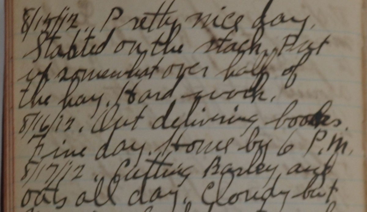 Journal entry from the George H. Zimmerman journal found at a New Philadelphia thrift store, 1912.