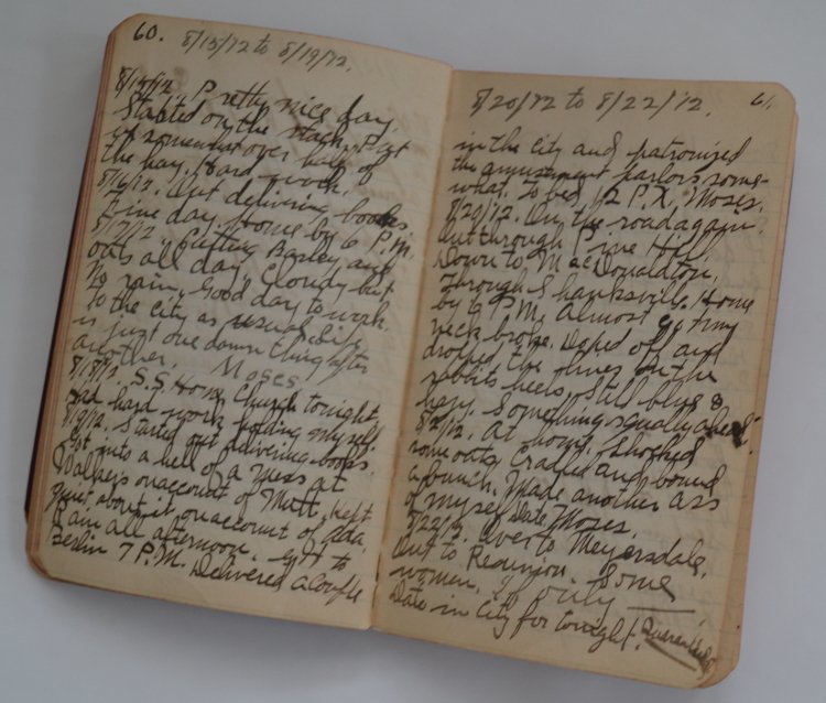 Entries for the dates 8/15/1912 to 8/22/1912 in George H. Zimmerman's journal.