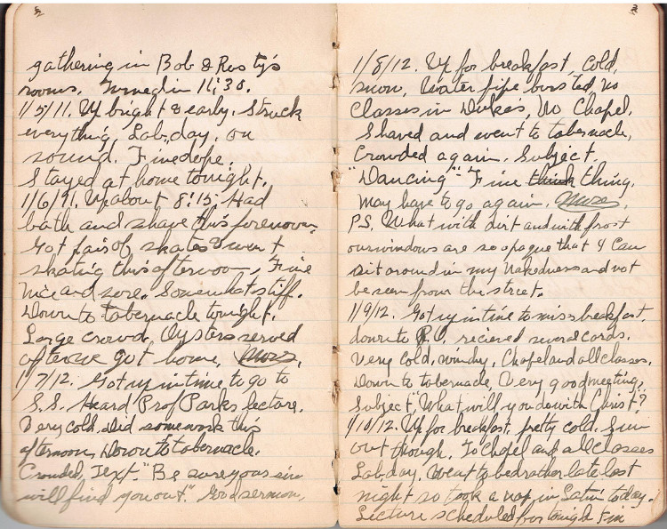 Entries from George H. Zimmerman's 1912 journal.