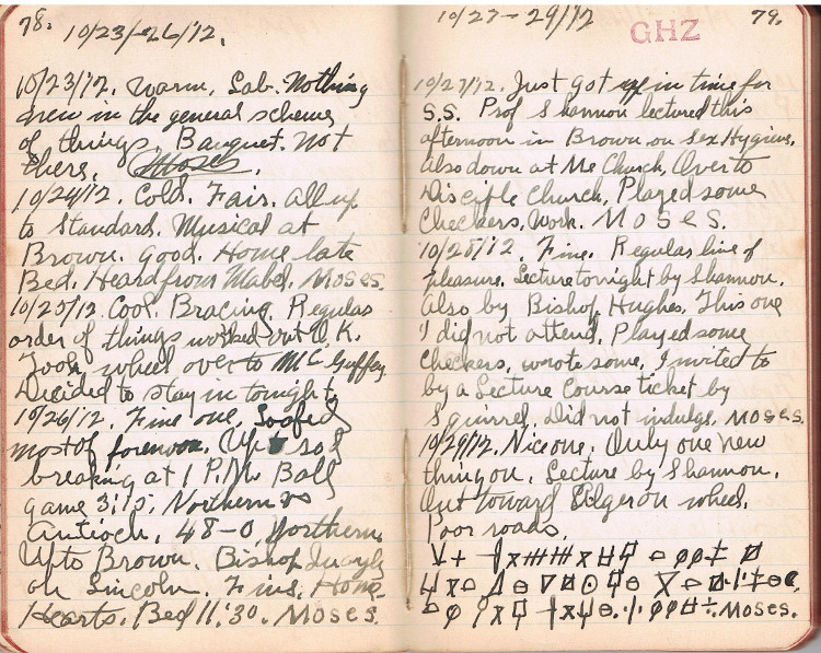 Entries from George H. Zimmerman's 1912 journal.