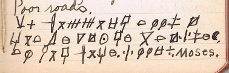 The diary entry written in what appears to be code.