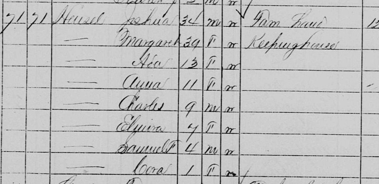 The Hensel family, including 4 year-old Samuel, recorded in the 1880 census for New Philadelphia. (Source: familysearch.org)