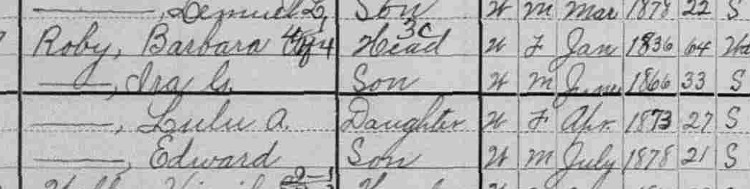 The Roby family listed on the 1900 Census when they were living in Midvale. (Source: familysearch.org)