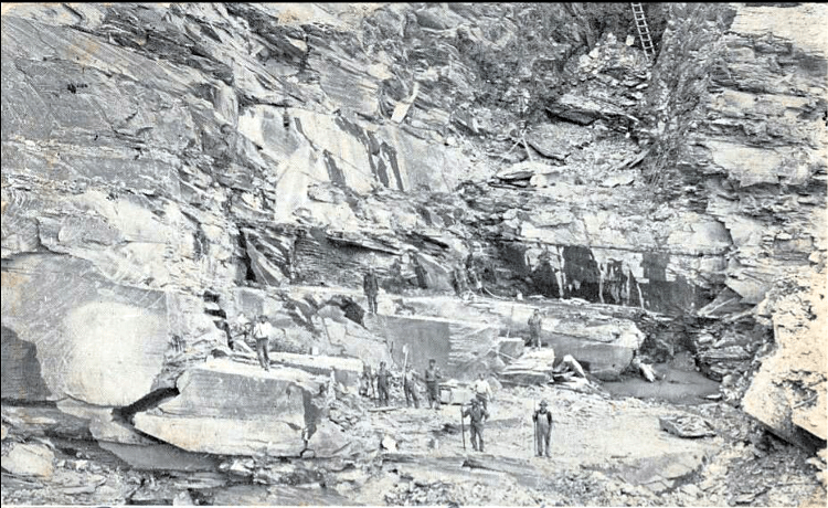 A view of a slate quarry in Bangor, Pennsylvania, c. 1905. (Source: ebay.com)