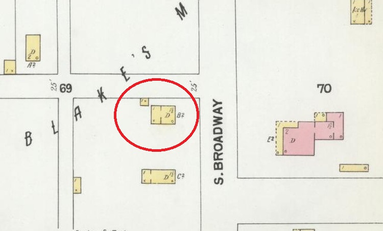 The Seibold House lot on the 1901 Sanborne Fire Insurance Map, showing the small rental property that originally sat on the lot. (Source: loc.gov)
