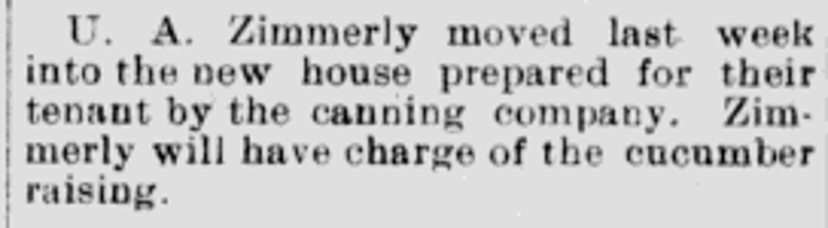 Newspaper report of when employee Ulysses Zimmerly moved into the house built on the Flaccus Brothers property, May 1903. (Source: newspaperarchive.com)