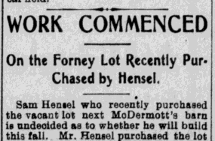 Newspaper article reporting on the beginning of construction of the Hensel Transfer and Storage building, September 1906. (Source: newspaperarchive.com)