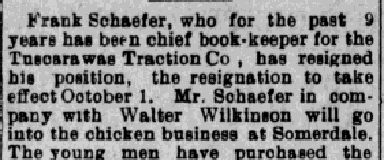 Newspaper report of the poultry partnership between Frank Schaefer and Walter Wilkinson, September 1906. (Source: newspaperarchive.com)